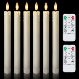 Flameless Taper Candles with Remote Timer, Battery Operated Led Warm 3D Wick Light FlamelessCandles Real Wax, Flickering Light, Dimmer, Led for Fireplace Xmas Halloween （Pack of 6）