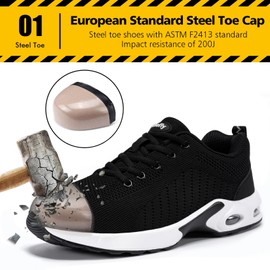 Tinefiy Steel Toe Shoes for Women Lightweight Safety Shoes Comfortable Slip Resistant Indestructible Shoe Womens Puncture Proof Work Shoe Size 6