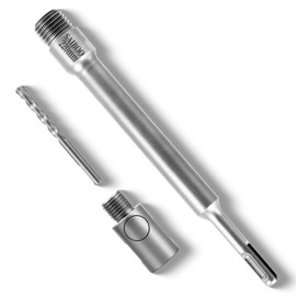 220 mm SDS Plus Extension Shank for Drill Bits Drill Extension for Hollow Drill Bits, M22 Thread, Includes Efficient Concrete Hole Opener Conversion Head and Pilot Drill