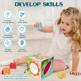 LZDMY Baby Sensory Montessori Tissue Box Toys for 1 Year Old Girl Boy, Baby Toy for 6 to 12 Months, Toddlers Educational Sorting Game Wooden Activity Cube for 1 2 3 Year old, Babies 1st Birthday Gift