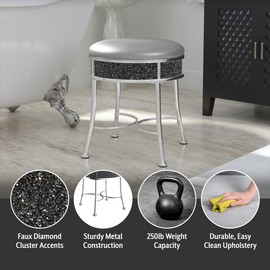 Hillsdale Furniture Roma Chrome 16-Inch Vanity Stool for Make up Room or Bathroom, Chrome