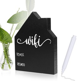 JIEYAO Wifi Sign for Guests, Wifi Password Sign Wooden, Freestanding Sign with Board Erasable Pen WiFi Pattern Table Sign House Shape Network Sign for Home Bar Coffee Guest Room Tabletop Decor
