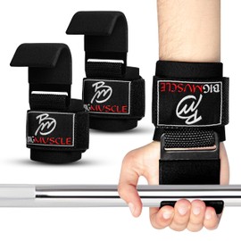 BigMuscle Weight Lifting Hooks (Pair), Hand Grip Support Wrist Straps for Men and Women, 8 mm Thick Padded Neoprene, Deadlift, Powerlifting, Pull up bar, Liftups, Shrugs (Black)