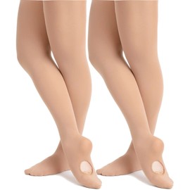 Danswan Medias de ballet de transición para niñas y mujeres, sin pies, leggings de ballet convertibles para niños pequeños, 2 pares - Piel (sin pies), 6-8 Años