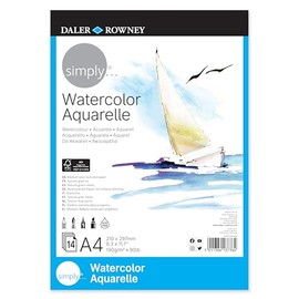 Daler-Rowney Simply Watercolour Paper Pad, A4, 190gsm, 14 Sheets, Ideal for Entry-Level Artists & Hobbyists, White