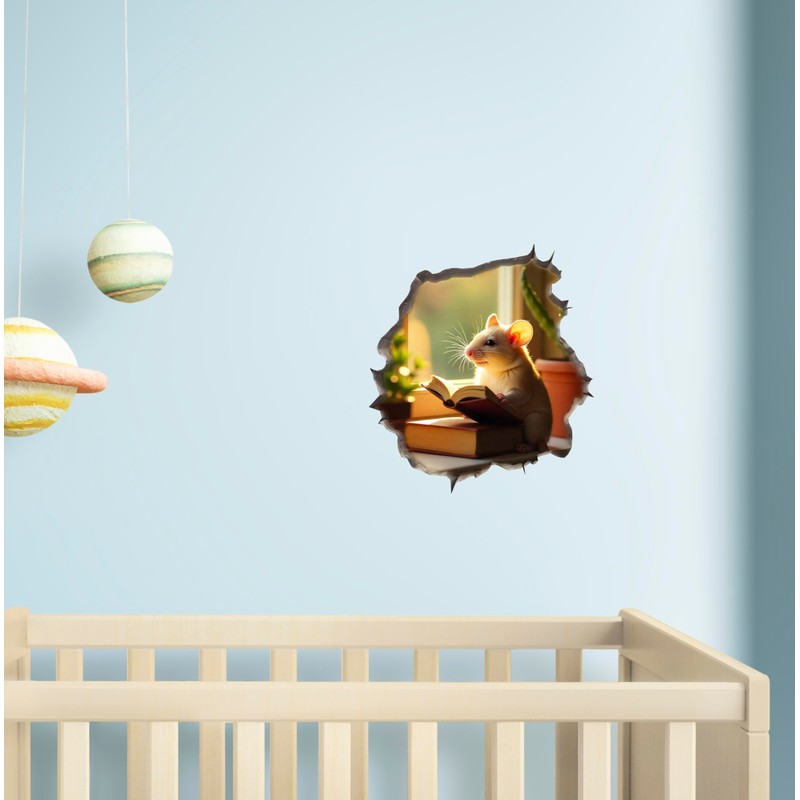 Mouse Reading Book Wall Murals Peel and Stick for Kids