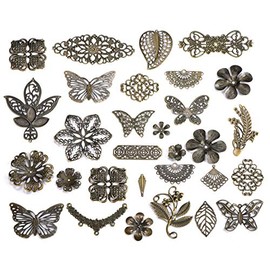 100 g de bronce antiguo con filigrana conectores, colgantes, adornos de hierro y metal para hacer joyas, sin níquel, Bronce antiguo, 1