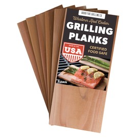 6-Pack Western Red Cedar Grilling Planks for Salmon, Beef, Veggies & More - 100% Natural & USA-Made and Sourced - Great for Beginners & Expert Grillers Alike