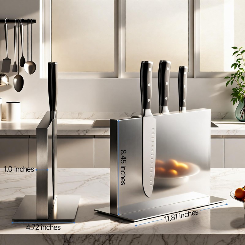 ENOKING Double-Sided Magnetic Knife Block, 12in Silver Stainless Steel Knife