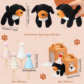 Motionchic 20 Pcs Mini Plush Dog Set 4 Inch Small Stuffed Puppy Dolls with 20 Dog Themed Party Favor Boxes 20 Birthday Hats, Soft Plush Stuffed Animal for Birthday Adopt a Pet Favor (Classic)