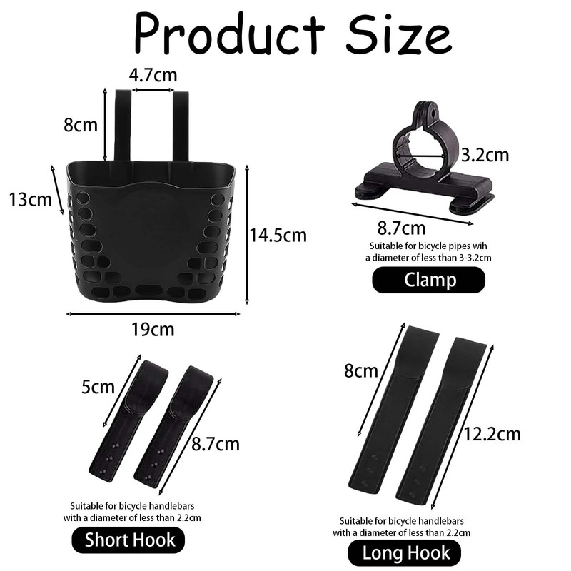 Muimurex Front Bicycle Basket, Plastic Handlebar Storage Basket Black