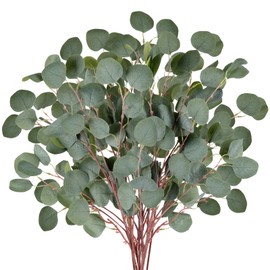 HIAGROW 6 Pcs Eucalyptus Leaf Stems, 35.43" Artificial Eucalyptus Branches, Green Silk Plants Silver Leaf Eucalyptus Plants for Home Fireplaces Weddings Vases Autumn Thanksgiving Decorations