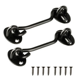 RUGLAMZHIP 2 Pcs Gate Hook and Eye Latch, 4 Inch Black Cabin Hooks, Heavy Duty Stainless Steel Door Lock Hook for Wooden Gates Doors Sheds Sliding Doors Window Closet Barn Door Hooks, with Screws