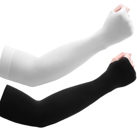 Arm Sleeves - Arm Glove Fingerless Cover Long Mittens Winter Wrist Sleeves Warm Compression Sport Gloves For Men Women (Black+White)