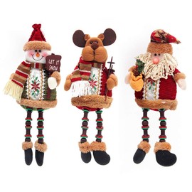 Christmas Plush Toy 3PCS/Set Super Cute Long Leg Sitting Santa Clause Snowman Reindeer Doll Christmas Ornaments Christmas Tree Topper Xmas Ornaments for Christmas Tree Pendant Holiday Party Home Decor