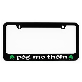 License Plate Frame, Pog Mo Thoin Irish Shamrock Black Plate Holder, Tag Cover, Car Frame, Auto Accessories, Cool Decoration, for USA & Canada License Plate
