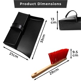 LSC Heavy Duty Metal Dustpan with PVC Hand Brush Industrial Design Large Black Hooded Metal Dustpan Brush Set Cleaning Scoop Suitable for Homes, Burners, Workshops, and Gardens (RED)