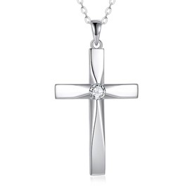 DAYLINLOVE Cross Pendant Necklace 925 Sterling Silver Origami Cross Birthstone Pendant Necklace Religious Cross Gifts for Women Mother‘s Day Jewellery Gifts (04-Apr)