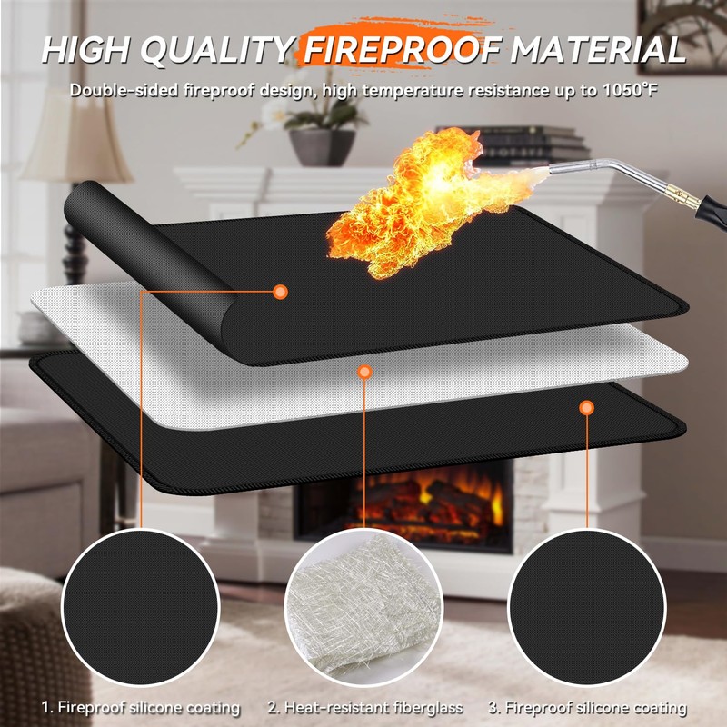 rumlick Fireplace Mat - 24"x42" Double-Sided Fireproof Waterpoof Hearth Rugs,