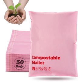 JENCENBIO Compostable Postage bags, 26x38cm Mailers Bags, Self-sealing Strip Eco Friendly Parcel Bags for Clothing Shoes Packaging 50 Pack Pink