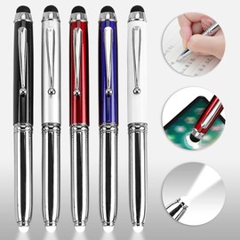 LED Pen Torch, 3 in 1 Ballpoint Stylus Pen with Light, Multifunctional Ballpoint Pen Flashlight, Black Ink for Nurses and Doctors, Silver