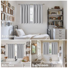 BGment Light Grey Blackout Curtains 45 Inch Length for Bedroom - Short Thermal Insulated Drapes with Rod Pocket Room Darkening for Kitchen Bathroom Window Privacy, 42 x 45 Inch, 2 Panels