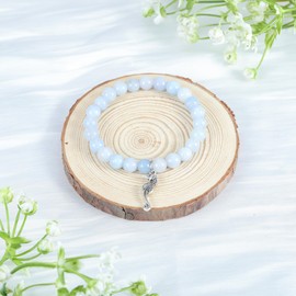 MollyQueen Seahorse Bracelet Sea Horse Gifts for Women Inspirational Gifts for Seahorse Lover Natural Stone Beaded Jewelry Gifts (Blue Seahorse Bracelet)