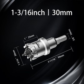 Mollom (1-3/16''|30mm) Heavy Duty Carbide Hole Saw with 2 Pilot Drill Bits, Hole Cutter cuts Stainless Steel, mild Steel, Iron, Copper, Brass, Plastic