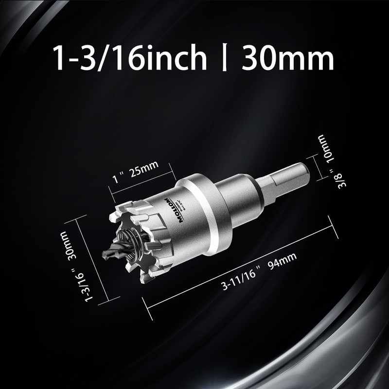 Mollom (1-3/16''|30mm) Heavy Duty Carbide Hole Saw with 2 Pilot
