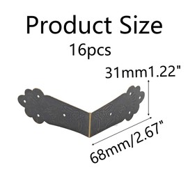 bociloy 16Pcs Vintage Corner Protector Metal L Shaped Decorative Furniture Case Box Cover, Bronze Corner Guards for Cabinets, Desks, Furniture Edges (Side Length:2.6", Height:1.2")