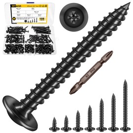 Mywish 155 Pieces #8 Truss Head Wood Screws Quick Metal Black Self Tapping Galvanized Iron Zinc Oxide Assortment Kit