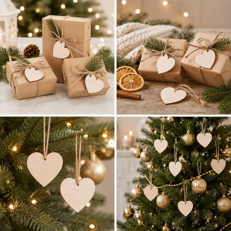 100 Pcs 1" Wooden Hearts for Crafts, DIY Ornaments, Hanging
