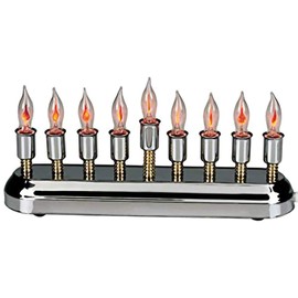 Aviv Judaica Contemporary Electric Hanukkah Menorah Stainless Steel with Flickering Bulbs
