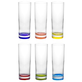 Red Co. Set of 6 Collins Slim Tall Highball 10 Fl Oz Water Beverage Glasses with Multicolor Bottoms