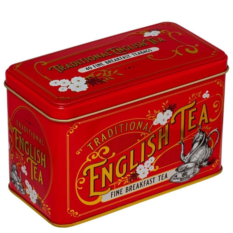 New English Teas Vintage Victorian Tea Tin in Berry-Red with