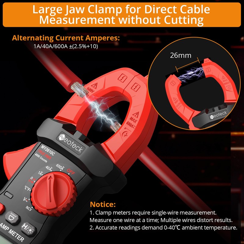 Neoteck Digital Clamp Meter 600A AC, 4000 Counts TRMS Auto-Ranging