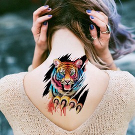 WIRESTER Temporary Tattoo Stickers for Adults Men Women, Fake Tattoos on Face Hand Neck Wrist Party Favor Body Art, Tattoo Sheet 6 x 7.87 inch - Tiger Claws