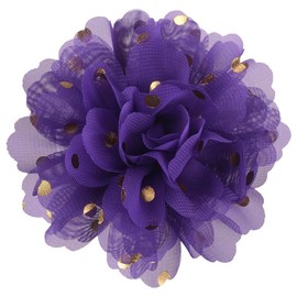 Gold Dots Fabric Large Flower Brooch Pin for Women Charming Chiffon Peony Rose Floral Brooches Hair Clips Pins Elegant Wedding Cocktail Party Hat Bag Clothing Decorative 10cm/4in (Purple)