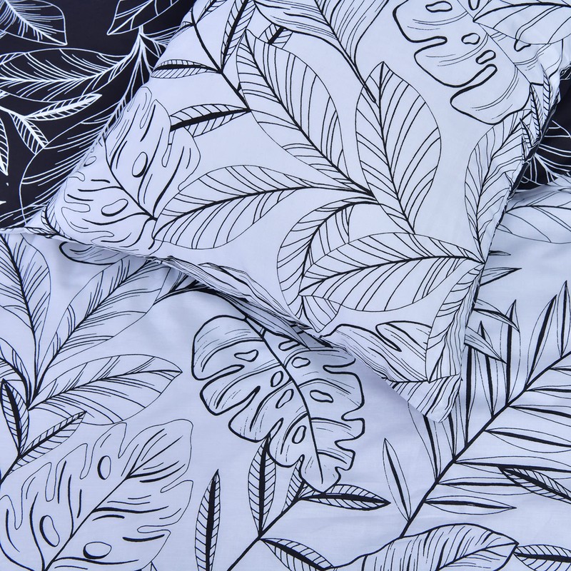 Sleepdown Tropical Palm Tree Floral Mono White Black Reversible Soft
