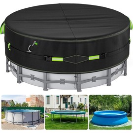 16 Ft Round Winter Pool Cover with Reflective Strips, Swimming Pool Cover for Above Ground Pools, Solar Cover Including Rope Tie and Luminous Ground Nails, PU Tarp Snug Fit for UV Protected:_Black(Round)_21' (Round)-Round Pool Cover
