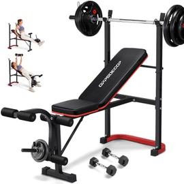 OPPSDECOR 661LBS Weight Bench Set, 8 in 1 Adjustable Bench Press with Squat Rack Leg Extension & Leg Curl Workout Bench with Safety Bar Catches Standard Weight Training Benches for Home Gym (Black with Preacher Curl)