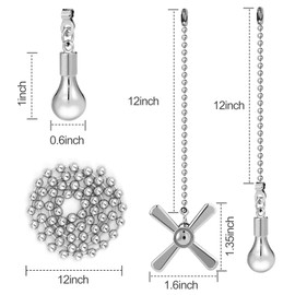 JiA QAQ Ceiling Fan Pull Chain Ornaments, 13.6 Inches Fan Pulls Extension Chains Set, Decorative Metal Light Bulb and Fan Cord, Ultra Long 3mm Diameter Beaded Ball Pull Chains for Lamp