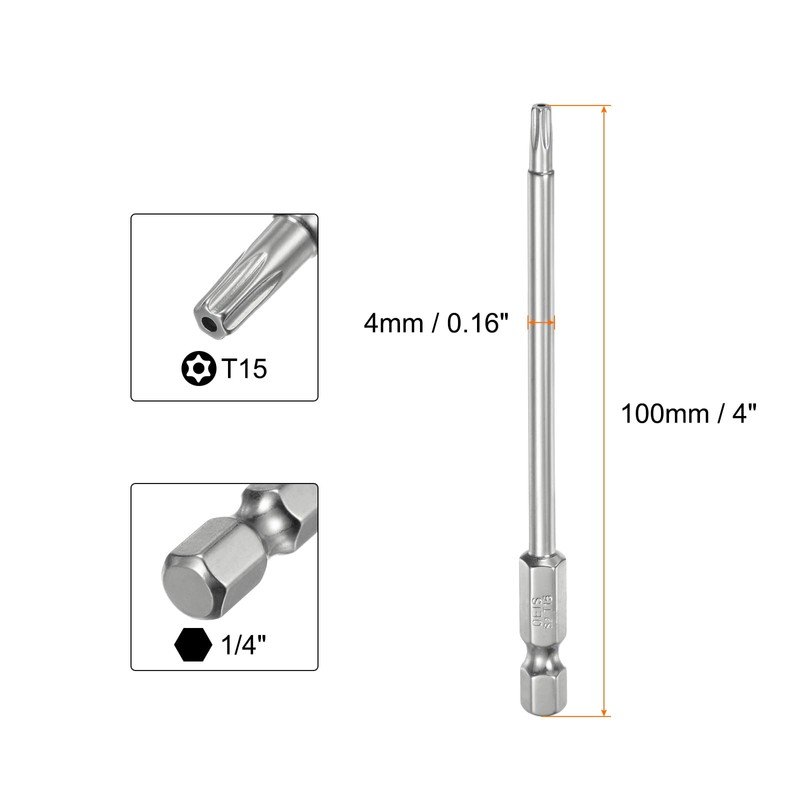sourcing map 10pcs T15 Security Torx Bit 1/4" Hex Shank