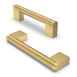 FURNIWARE 10 Pack Cabinet Pulls, Hardware Drawer Handles, Stainless Steel Kitchen Cabinet Door Handles Pull, Brass-96mm(3.7 Inch) Hole Center