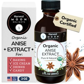 Organic Anise Extract for Baking, Ice Cream, Drinks, and Candy - 2 oz - Water-Soluble - By Harvest Moon Delights - Pure Anise Extract, Anise Flavoring, Anise Flavor, Anise Oil