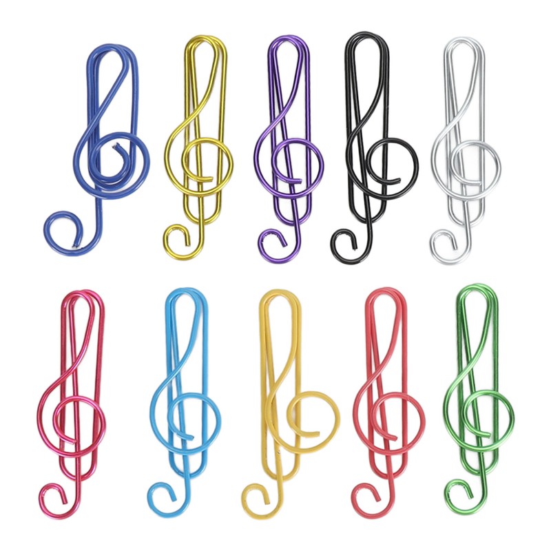 100Pcs Cute Note Paper Clips 10 Colors Metal Music Note
