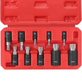 RIMKOLO 10-Piece XZN Triple Square Spline Bit Socket Set, 1/4”, 3/8” and 1/2” Drive M4 - M18 Triple Square Socket Set, S2 Steel Bits and CR-V Sockets With Storage Case