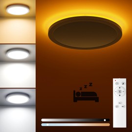 Matane LED Ceiling Light Dimmable with Remote Control, 18 W Diameter 22 cm Ceiling Light with 5 W Night Light Warm Lamps, 3000 K - 6500 K Dimmable Flat Panel for Bedroom, Children's Room, Bathroom, Hallway, Round, White