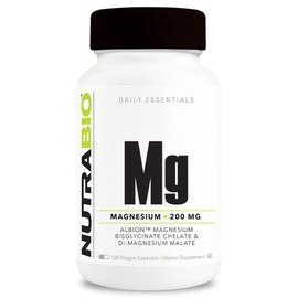 NutraBio Reacted Magnesium Supplement - 120 Caps - 200mg per Serving - 60 Ser - Glicinato de Magnesio, Biglicinato, Malato de D-Magnesio - Sin Gluten-