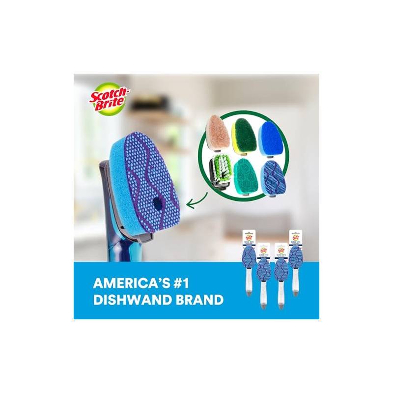 Scotch-Brite Scrub Dots Non-Scratch Dishwand, 4-Pack (4 Dishwands), Soap-Dispensing Kitchen